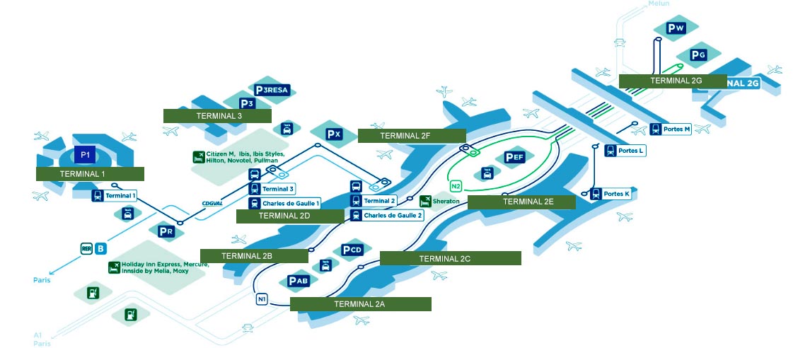 Airport Map of Charles de Gualle Airport, Paris